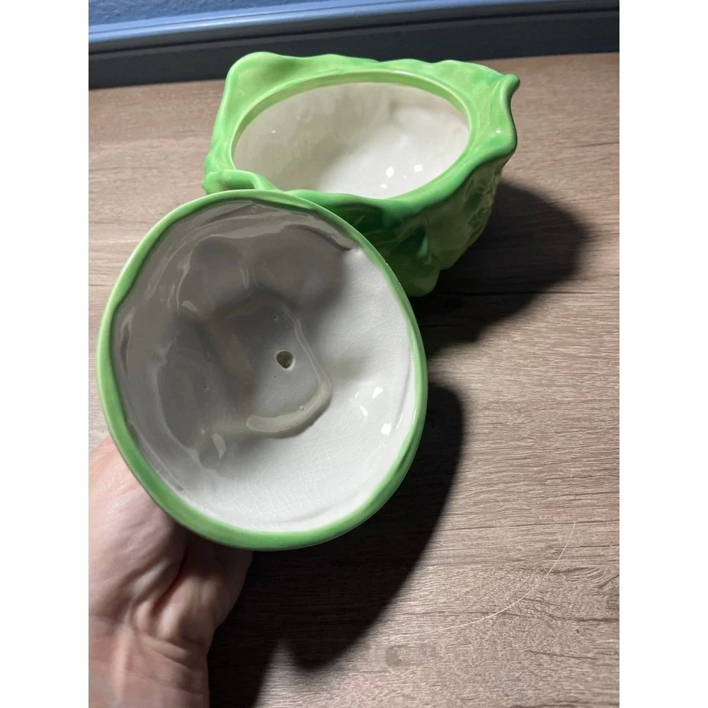 Vtg Green Cabbage Ceramic Dish/ Lid - HOLLAND MOLD‎